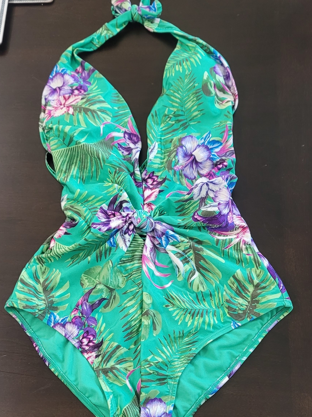 Women’s Green Tropical Halter One-Piece Swimsuit